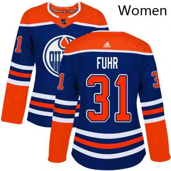 Womens Adidas Edmonton Oilers 31 Grant Fuhr Authentic Royal Blue Alternate NHL Jersey
